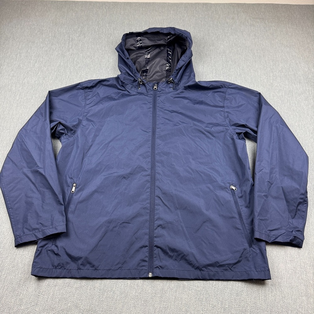 Crane Jacket Mens Large Blue Windbreaker Full Zip Hooded Outdoor